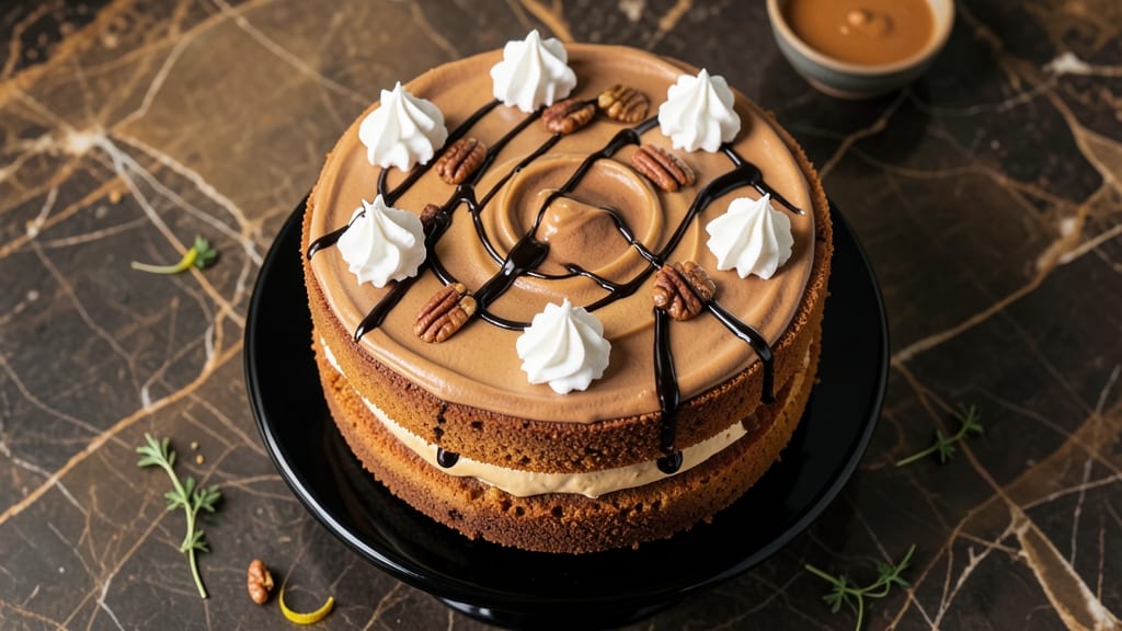 German Chocolate Cafe Latte Cake Recipe: Coffee-Infused Layers With Nutty Pecan Crown