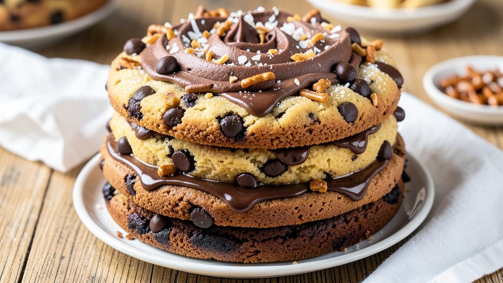 Big Chocolate Chip Cookie Cake Recipe: Triple-Layered Tower With Melty Chunks