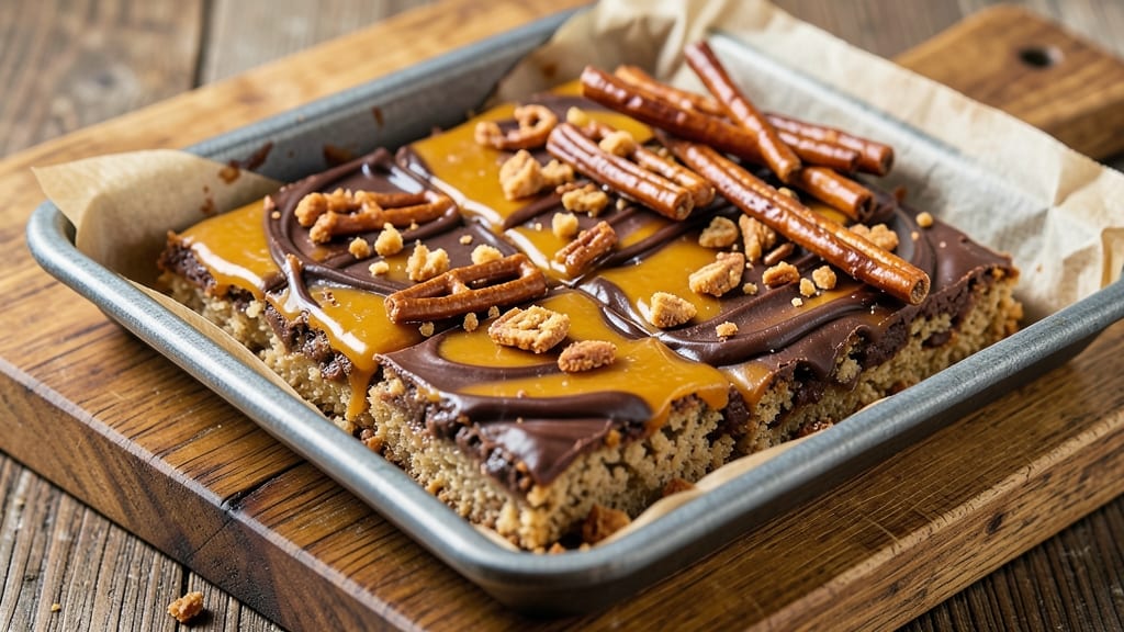 Caramel Chocolate Crunch Bars With Pretzels Recipe: Salty-Sweet Crunch in 3 Layers